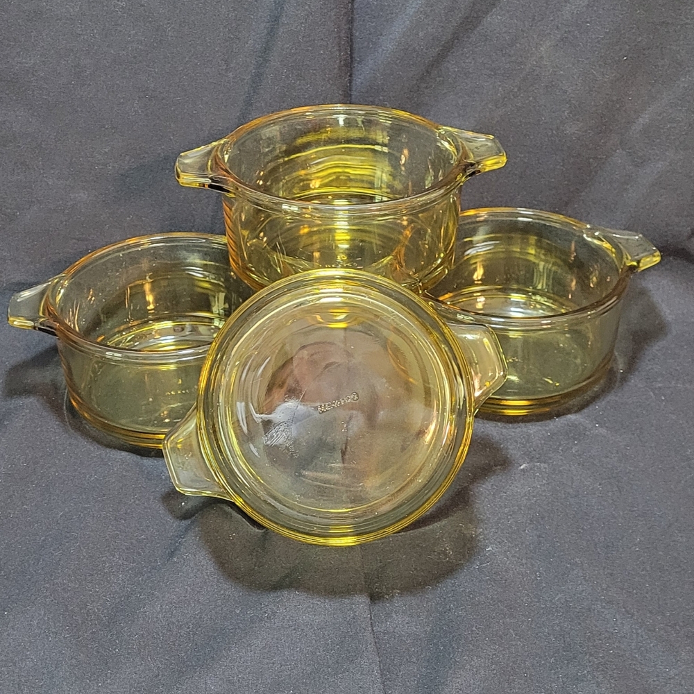 Vintage Dynaware Pyr-O-Rey Amber Cassarole Dishes Made In Mexico